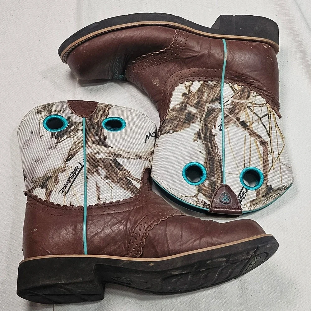 Ariat Kids Western Boots Camo Print Leather‎ Turquoise Square Toe Size 4.5 - Picture 3 of 10